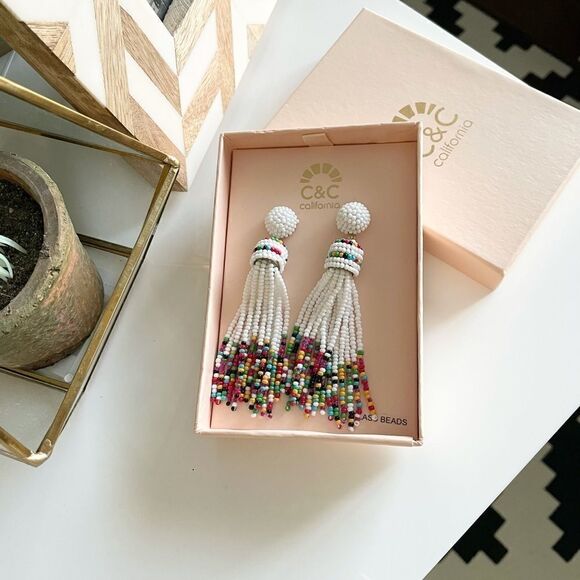 🌈Boho California White and Rainbow Bead Earrings - Picture 1 of 5